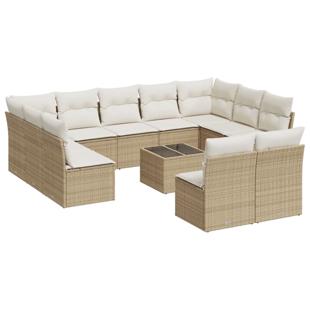 12-delige Loungeset met kussens poly rattan beige – afbeelding 2