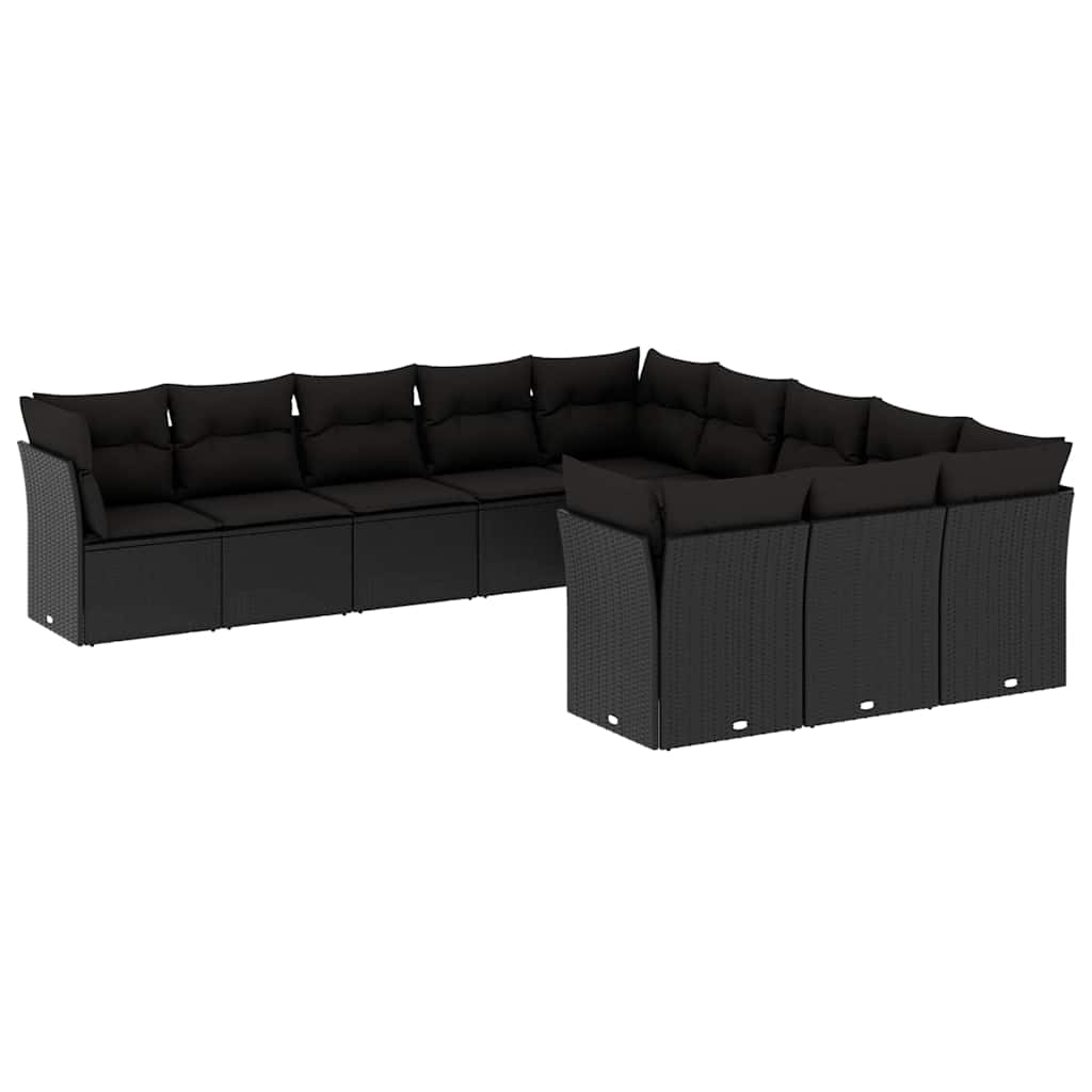 11-delige Loungeset met kussens poly rattan zwart – afbeelding 2