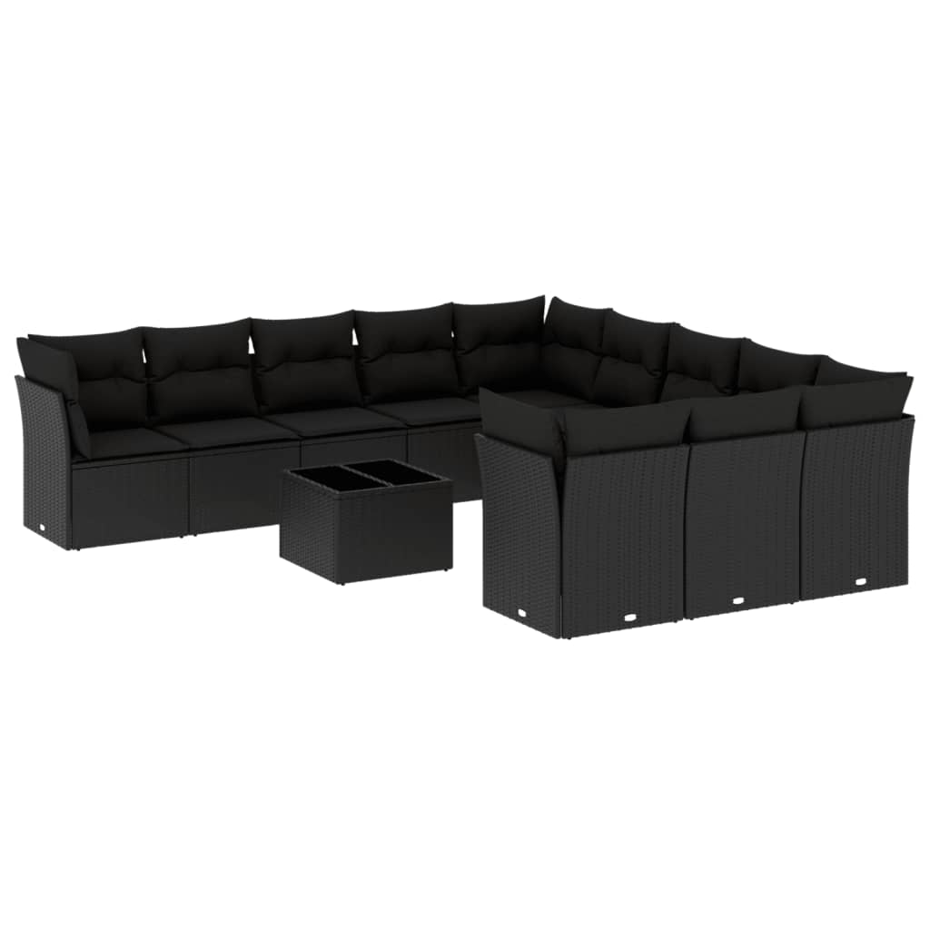 12-delige Loungeset met kussens poly rattan zwart – afbeelding 2