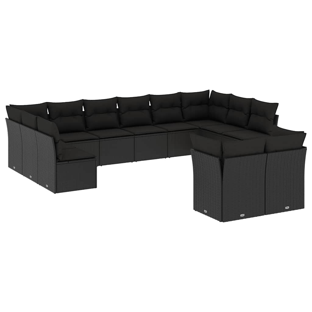 12-delige Loungeset met kussens poly rattan zwart – afbeelding 2