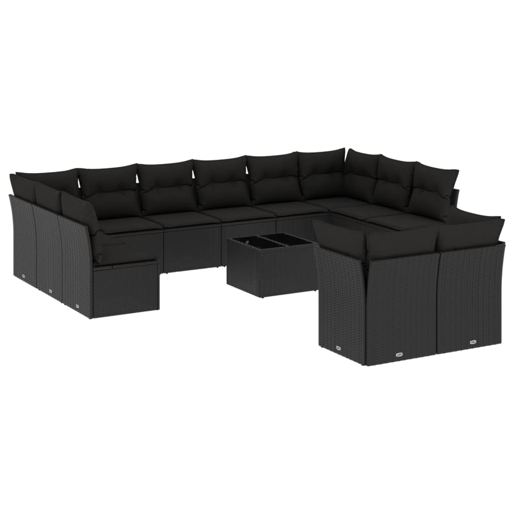 13-delige Loungeset met kussens poly rattan zwart – afbeelding 2