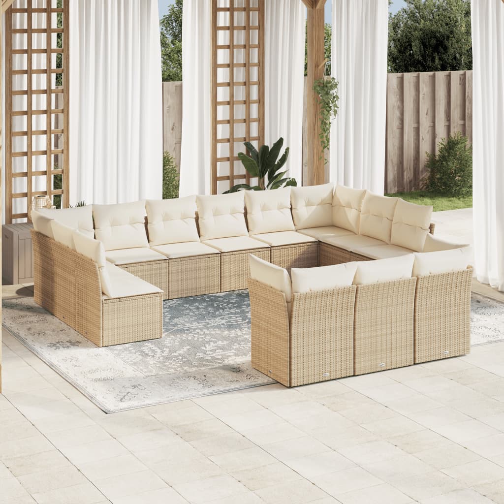 13-delige Loungeset met kussens poly rattan beige – afbeelding 1