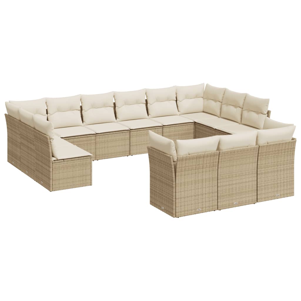 13-delige Loungeset met kussens poly rattan beige – afbeelding 2