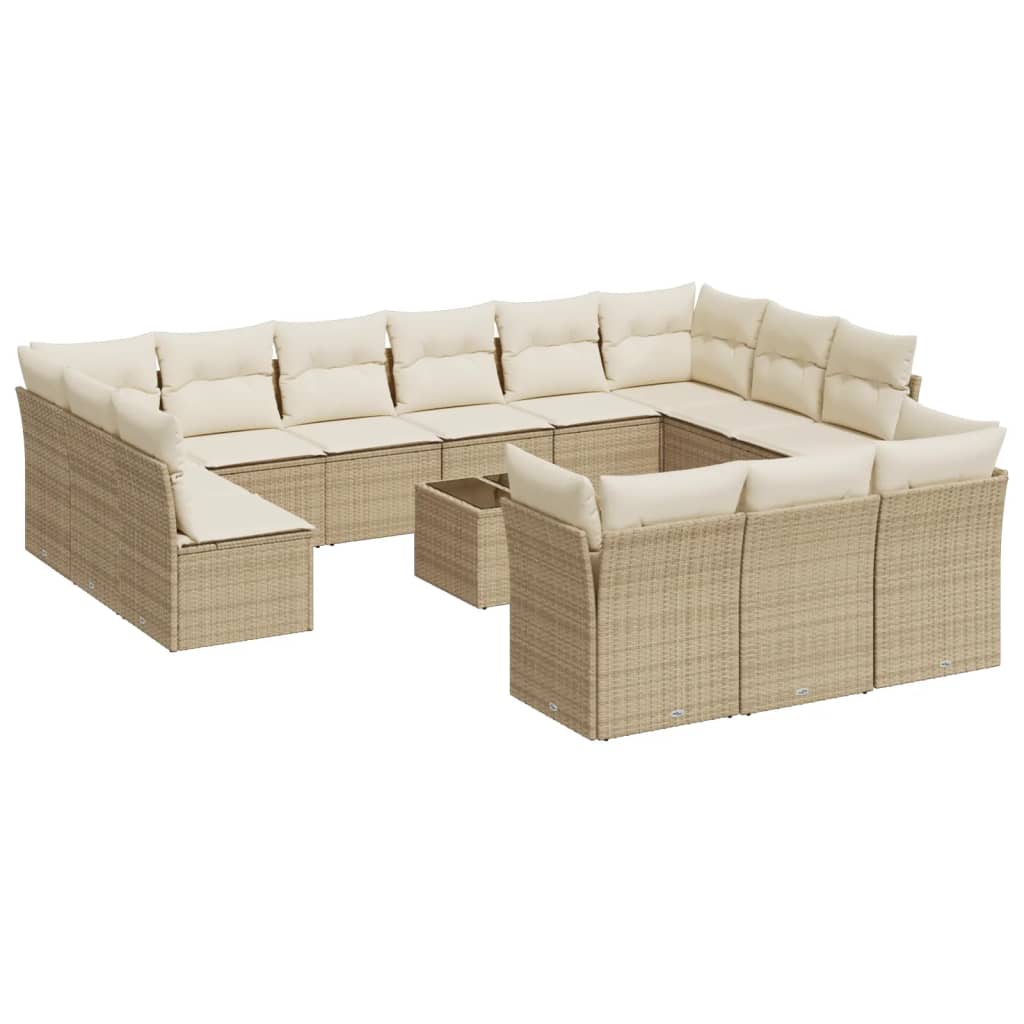 14-delige Loungeset met kussens poly rattan beige – afbeelding 2