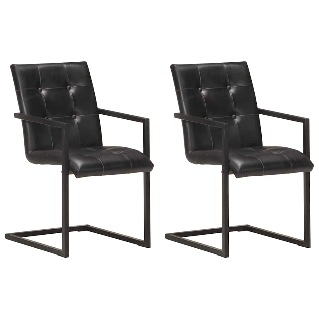 Eetkamerstoelen 2 st echt leer zwart