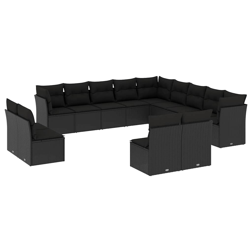 13-delige Loungeset met kussens poly rattan zwart – afbeelding 2