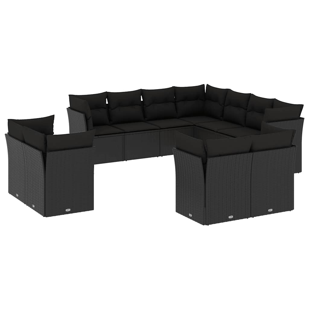 11-delige Loungeset met kussens poly rattan zwart – afbeelding 2