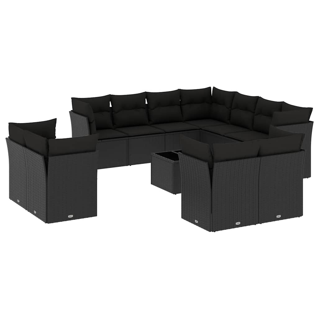 12-delige Loungeset met kussens poly rattan zwart – afbeelding 2