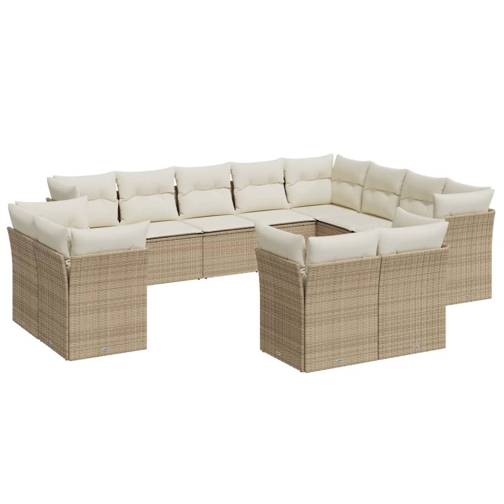 12-delige Loungeset met kussens poly rattan beige – afbeelding 2