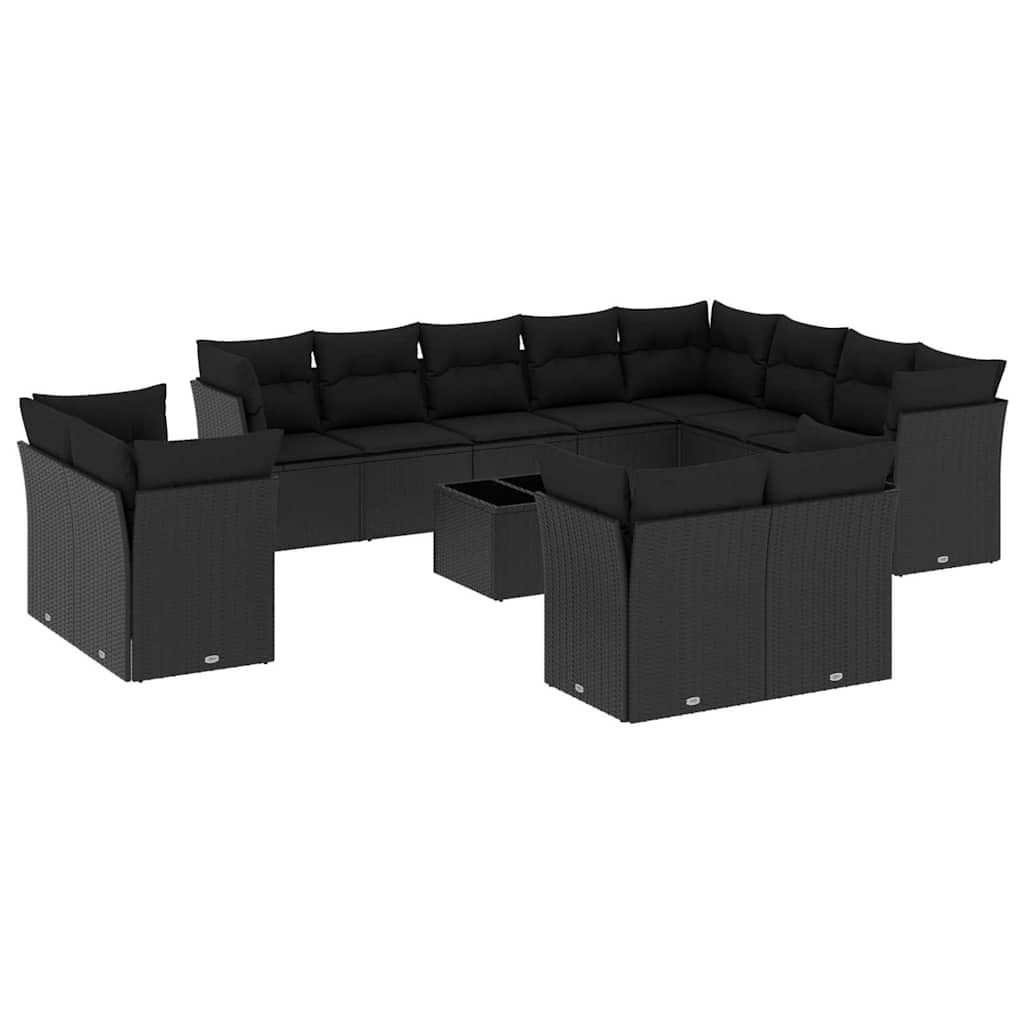 13-delige Loungeset met kussens poly rattan zwart – afbeelding 2