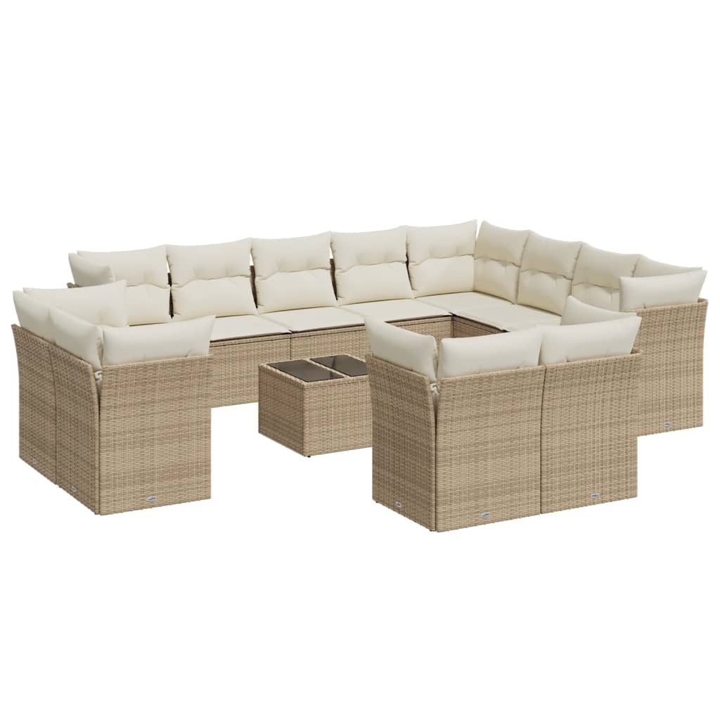13-delige Loungeset met kussens poly rattan beige – afbeelding 2