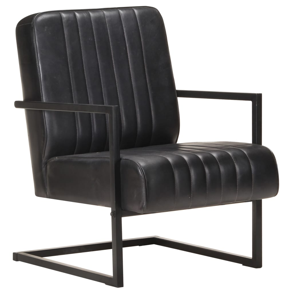 Fauteuil echt leer zwart