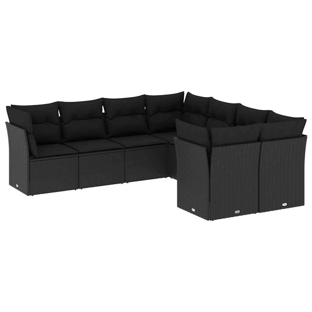 8-delige Loungeset met kussens poly rattan zwart – afbeelding 2