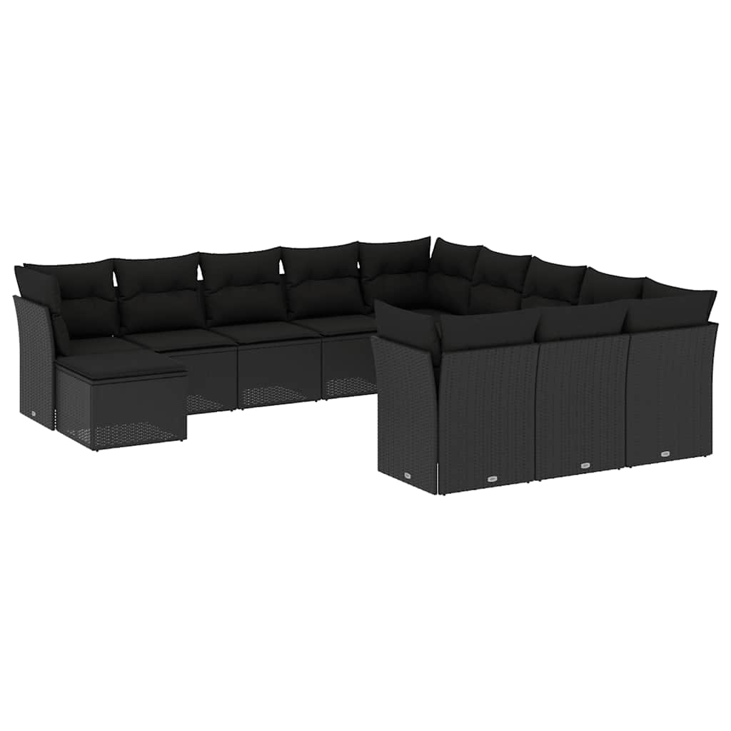 12-delige Loungeset met kussens poly rattan zwart – afbeelding 2