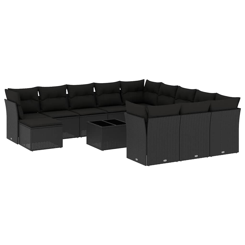 13-delige Loungeset met kussens poly rattan zwart – afbeelding 2