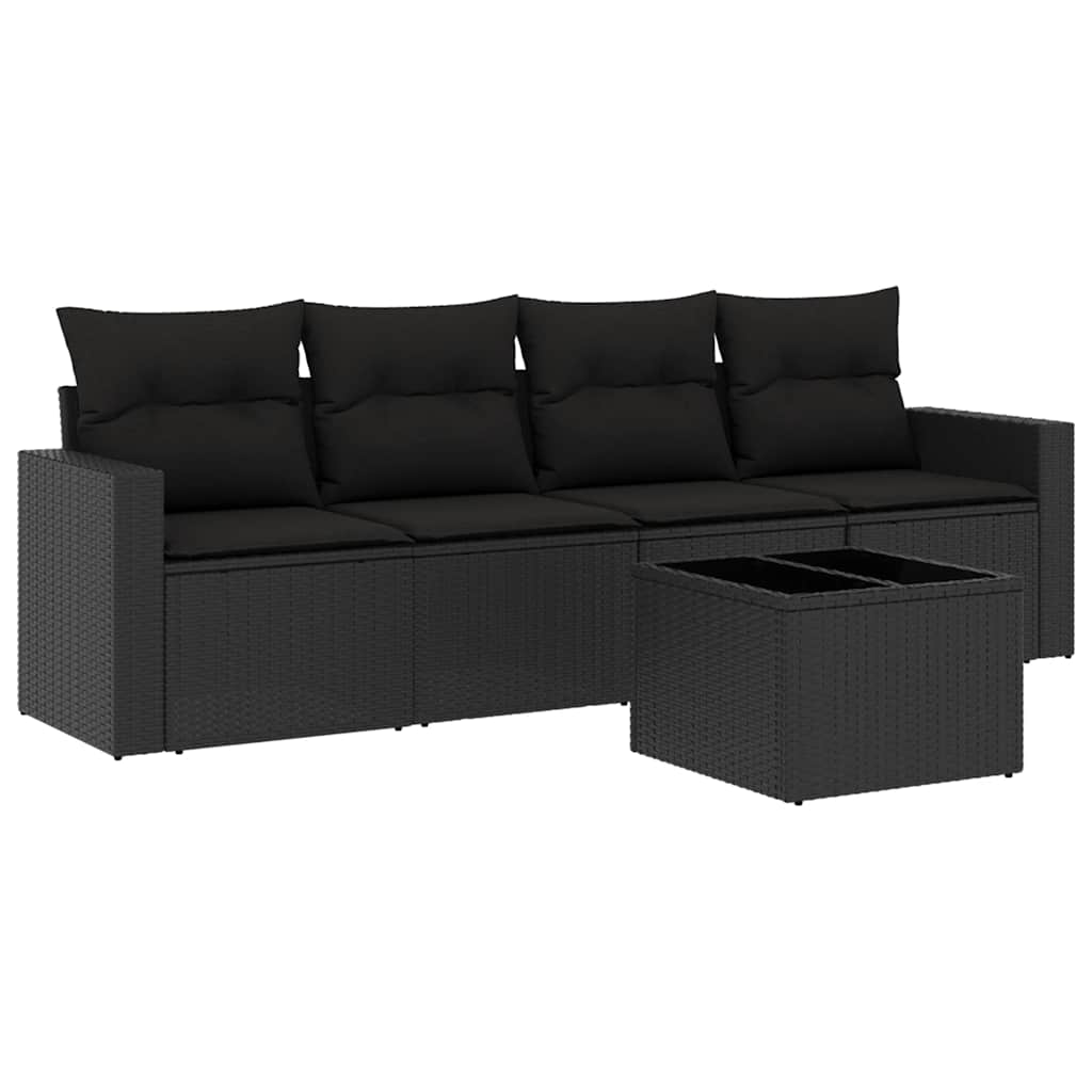 5-delige Loungeset met kussens poly rattan zwart – afbeelding 2
