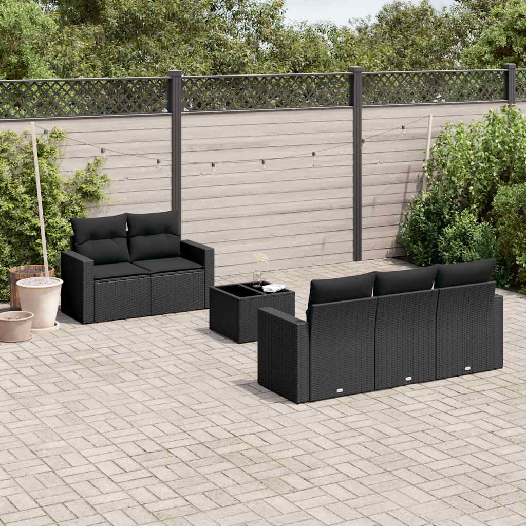 6-delige Loungeset met kussens poly rattan zwart – afbeelding 1