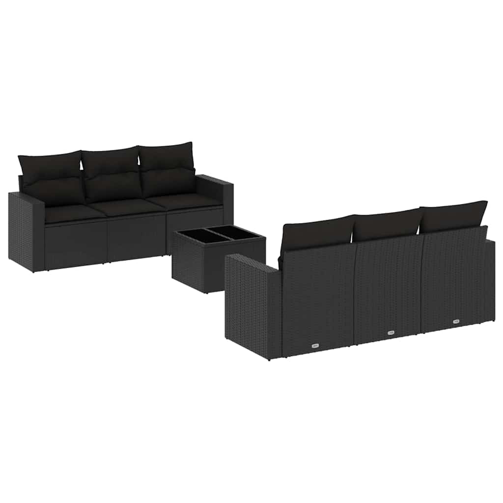 7-delige Loungeset met kussens poly rattan zwart – afbeelding 2
