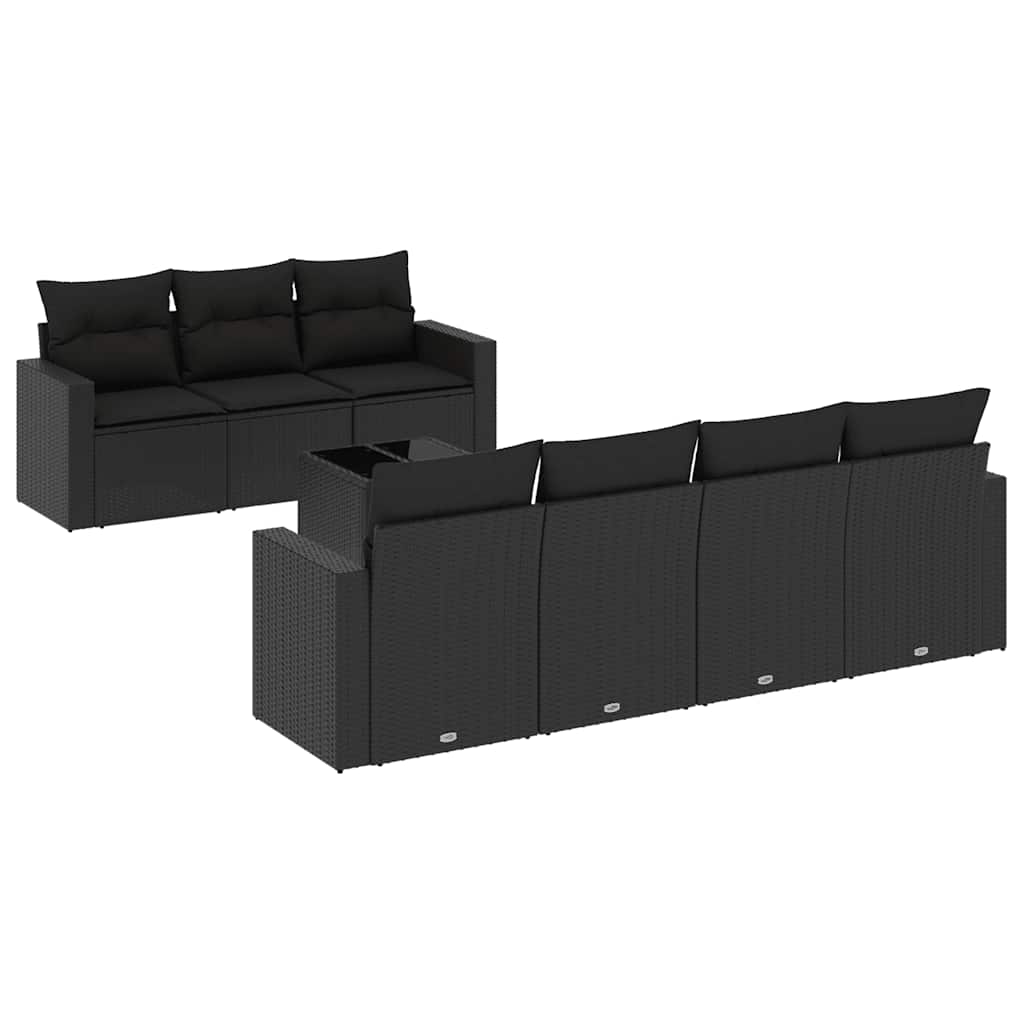 8-delige Loungeset met kussens poly rattan zwart – afbeelding 2