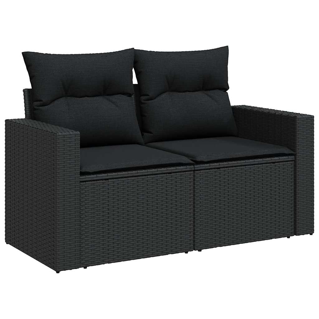 9-delige Loungeset met kussens poly rattan zwart – afbeelding 4