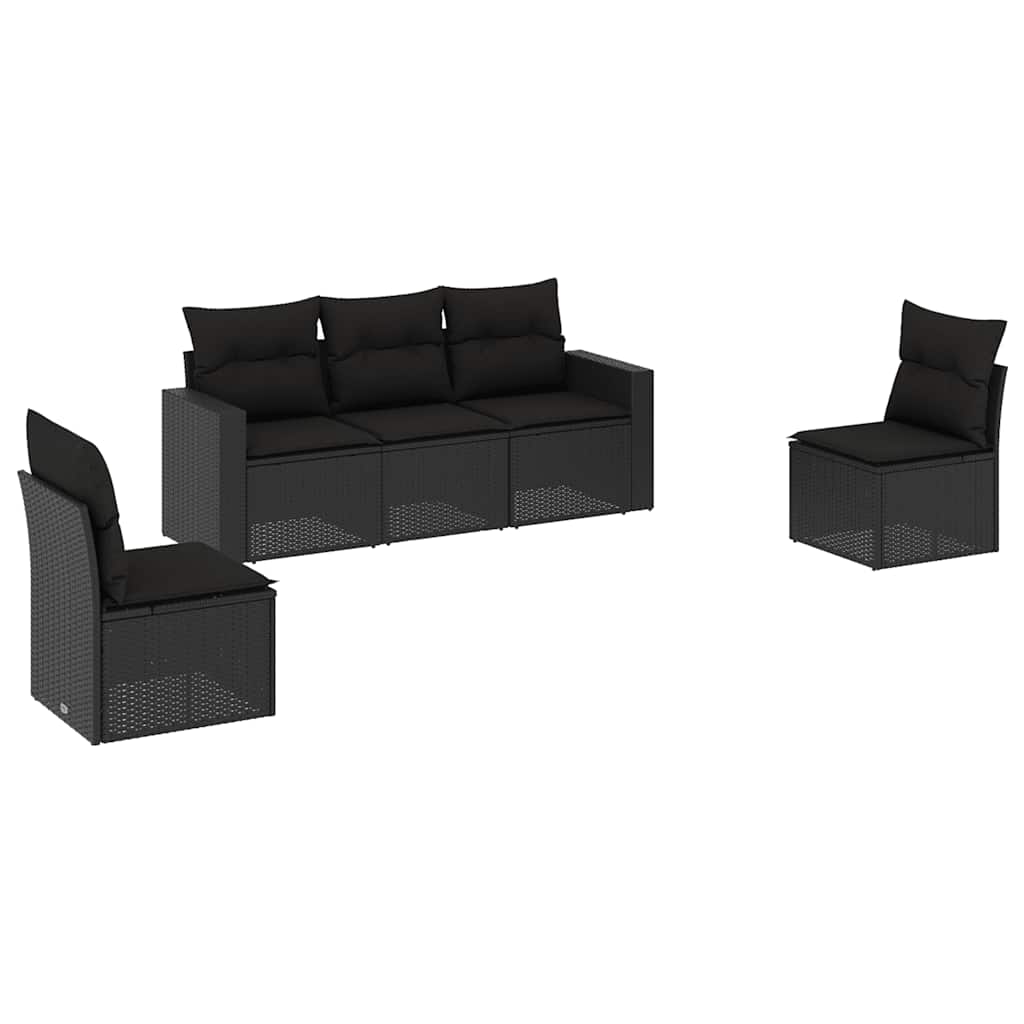 5-delige Loungeset met kussens poly rattan zwart – afbeelding 2