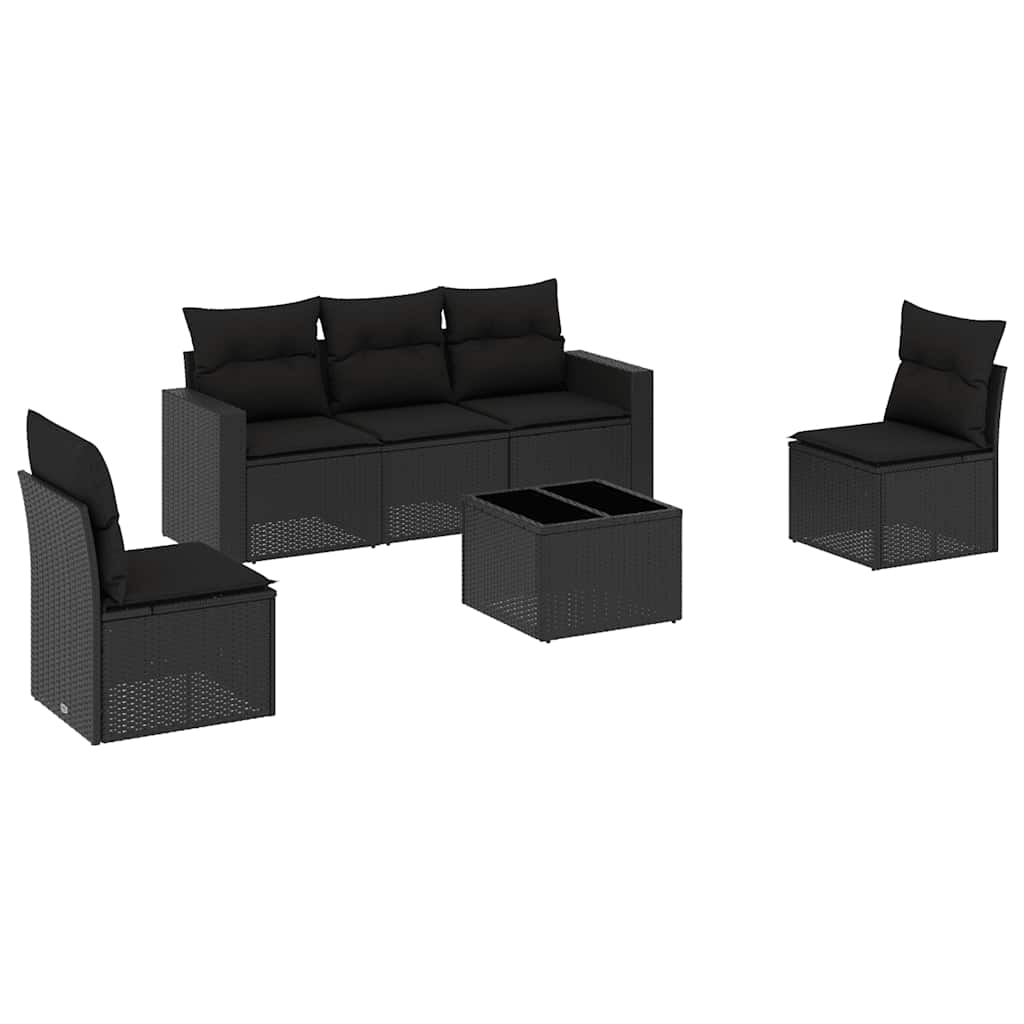 6-delige Loungeset met kussens poly rattan zwart – afbeelding 2