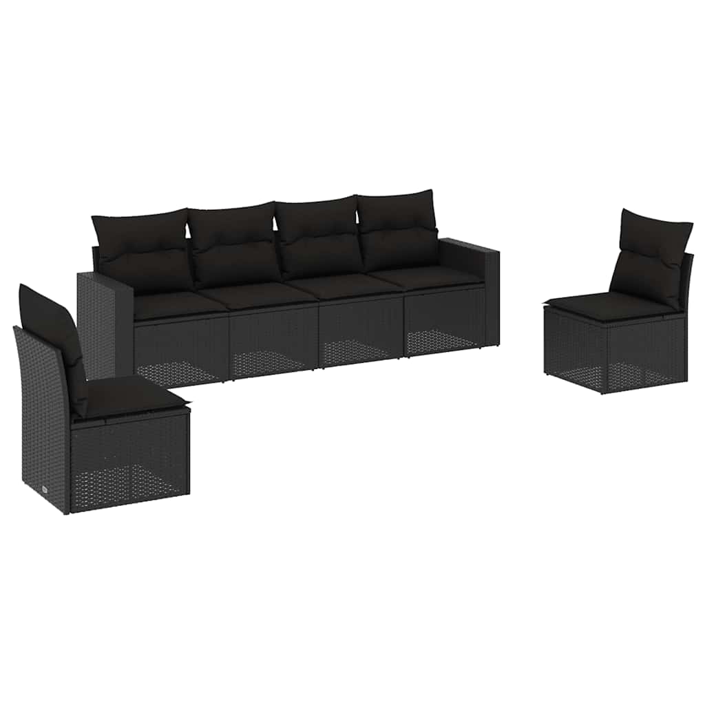 6-delige Loungeset met kussens poly rattan zwart – afbeelding 2