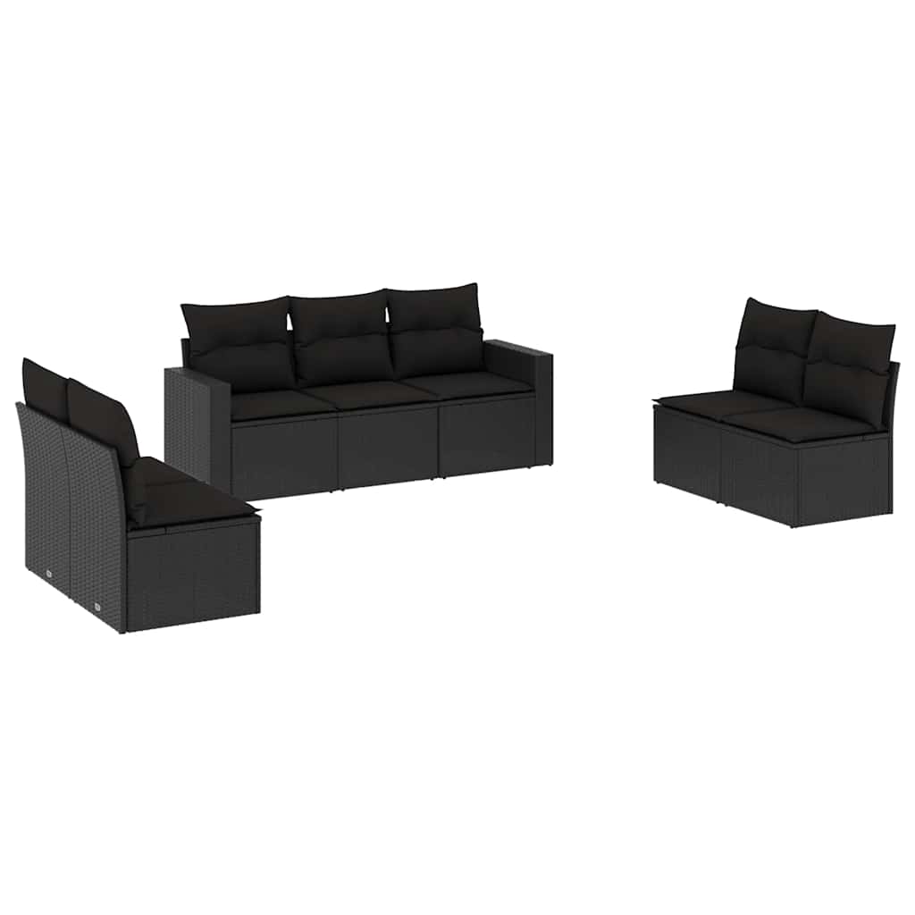 7-delige Loungeset met kussens poly rattan zwart – afbeelding 2