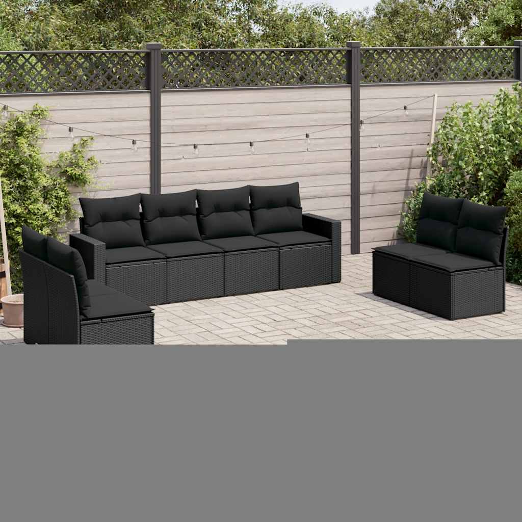 8-delige Loungeset met kussens poly rattan zwart – afbeelding 1