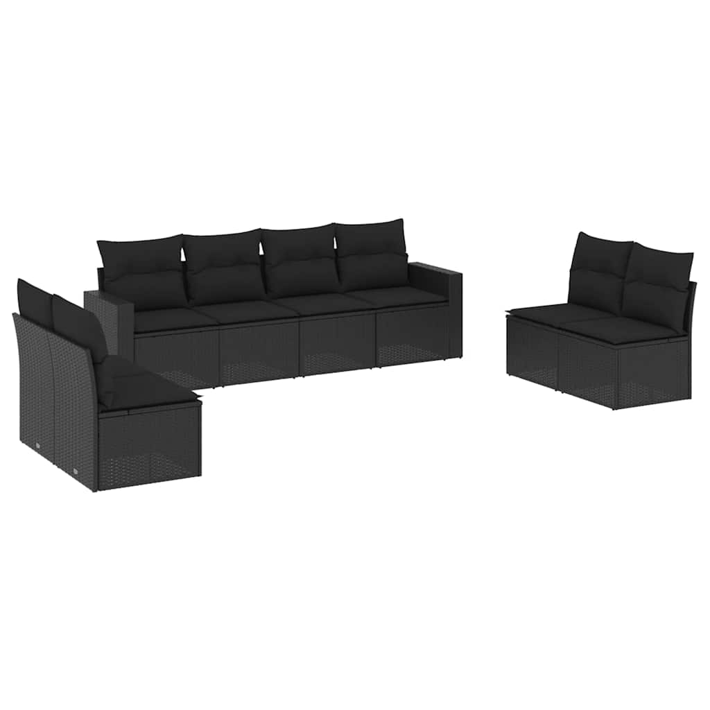 8-delige Loungeset met kussens poly rattan zwart – afbeelding 2