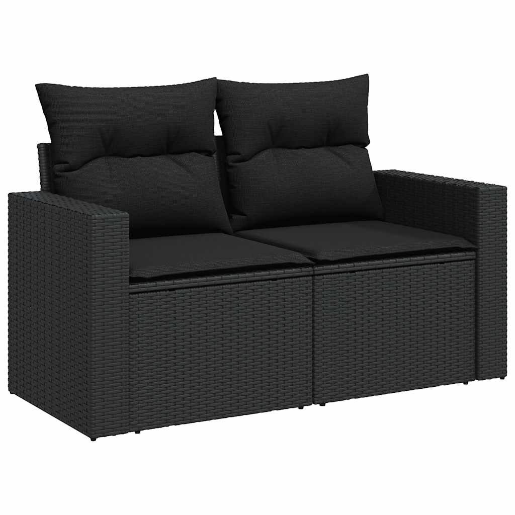 8-delige Loungeset met kussens poly rattan zwart – afbeelding 4