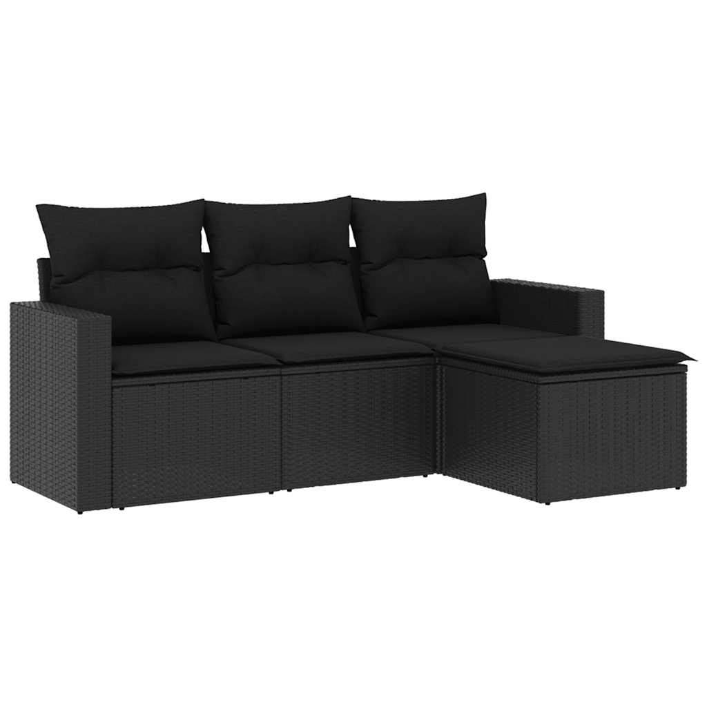 4-delige Loungeset met kussens poly rattan zwart – afbeelding 2