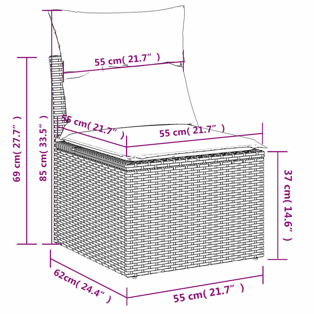 4-delige Loungeset met kussens poly rattan zwart – afbeelding 9