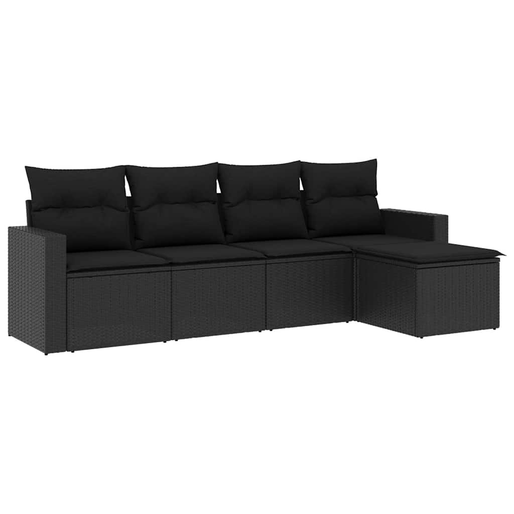 5-delige Loungeset met kussens poly rattan zwart – afbeelding 2