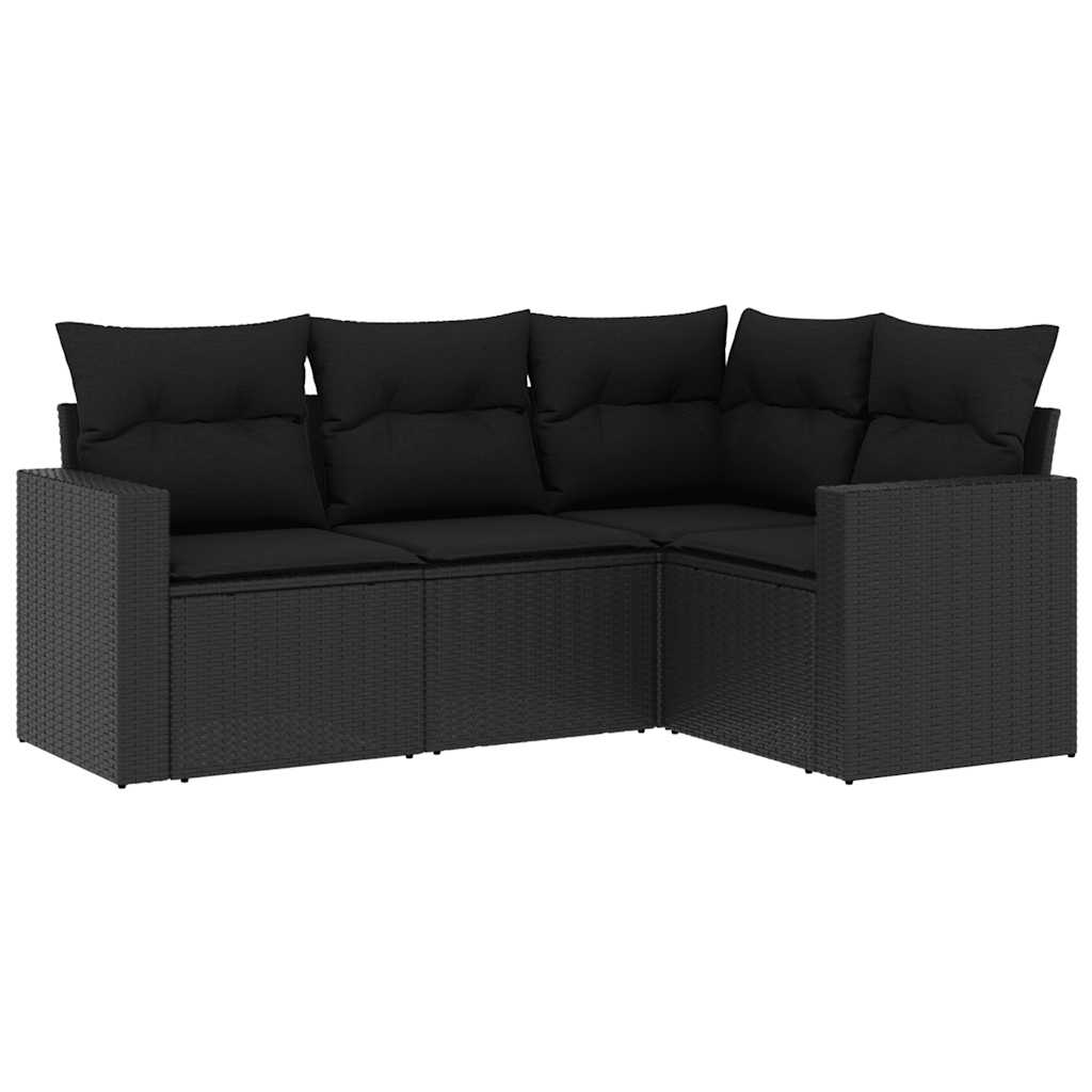 4-delige Loungeset met kussens poly rattan zwart – afbeelding 2