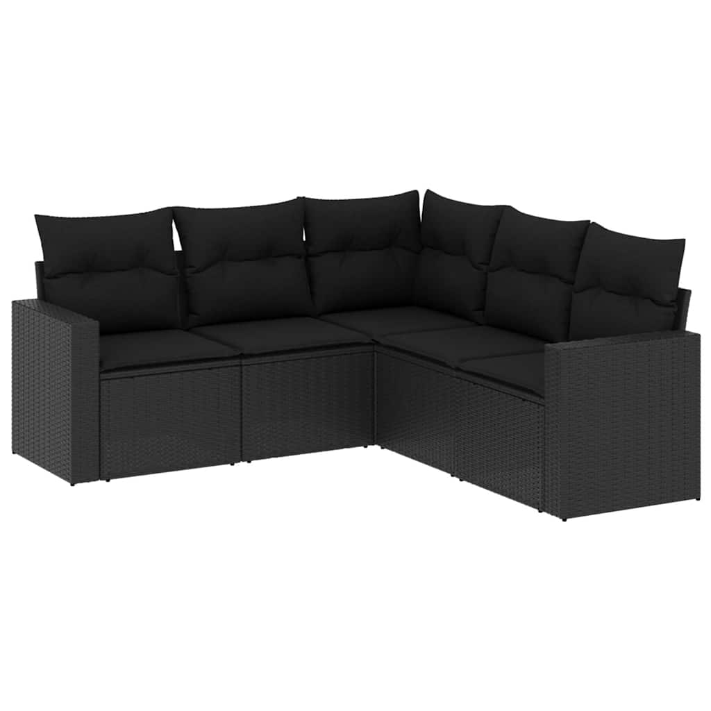 5-delige Loungeset met kussens poly rattan zwart – afbeelding 2