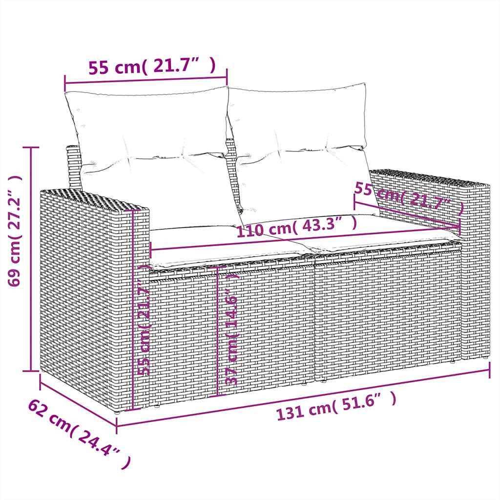 6-delige Loungeset met kussens poly rattan zwart – afbeelding 12