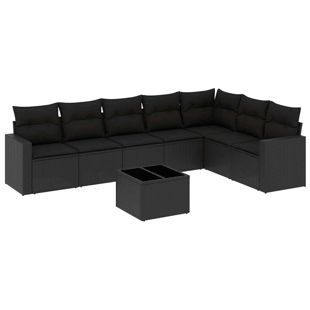 8-delige Loungeset met kussens poly rattan zwart – afbeelding 2