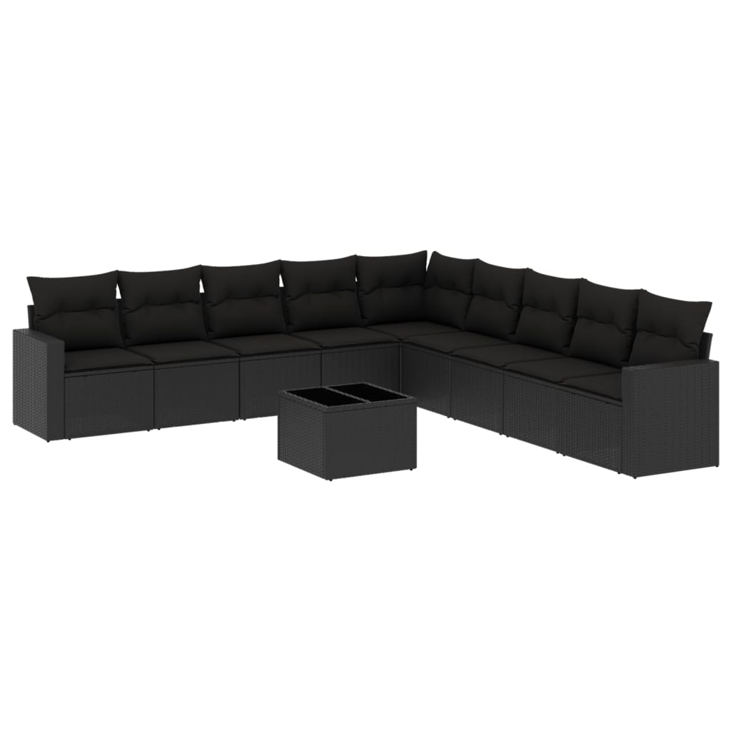 10-delige Loungeset met kussens poly rattan zwart – afbeelding 2