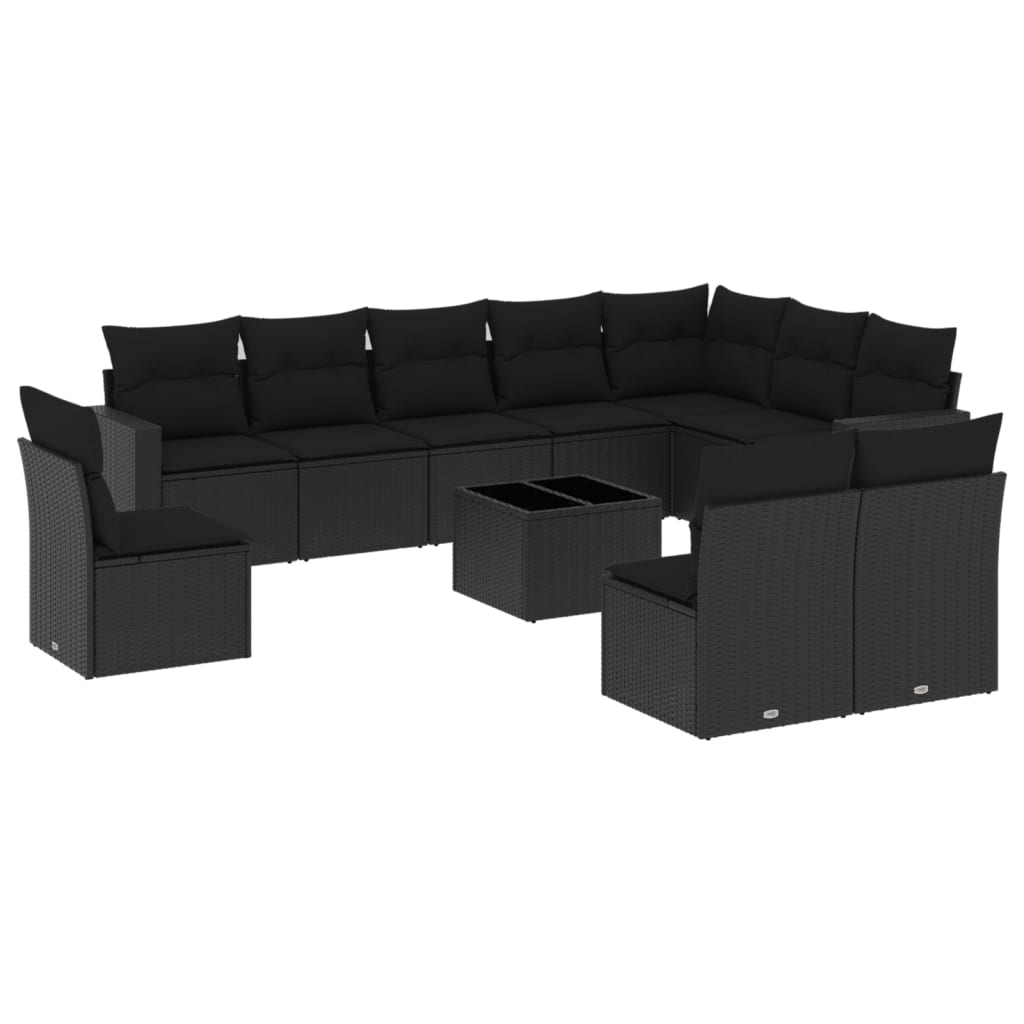11-delige Loungeset met kussens poly rattan zwart – afbeelding 2