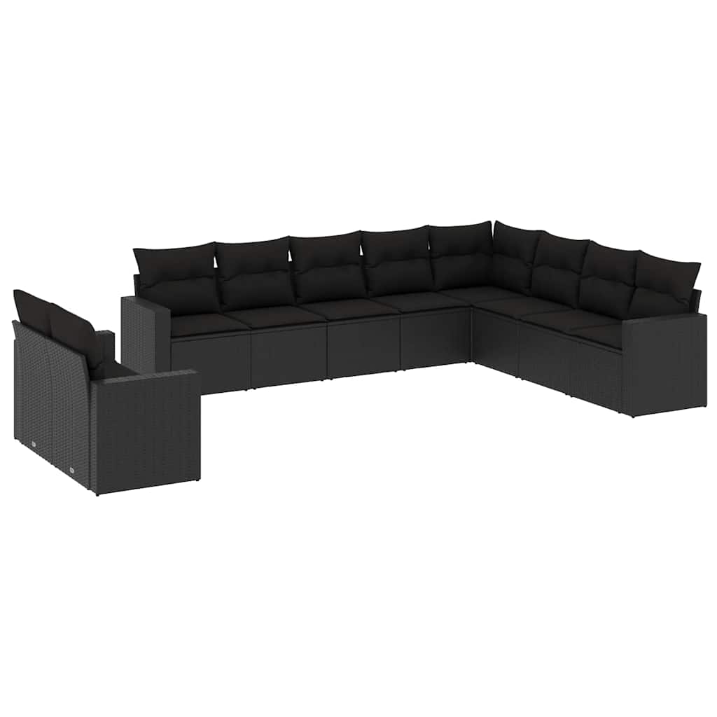 10-delige Loungeset met kussens poly rattan zwart – afbeelding 2
