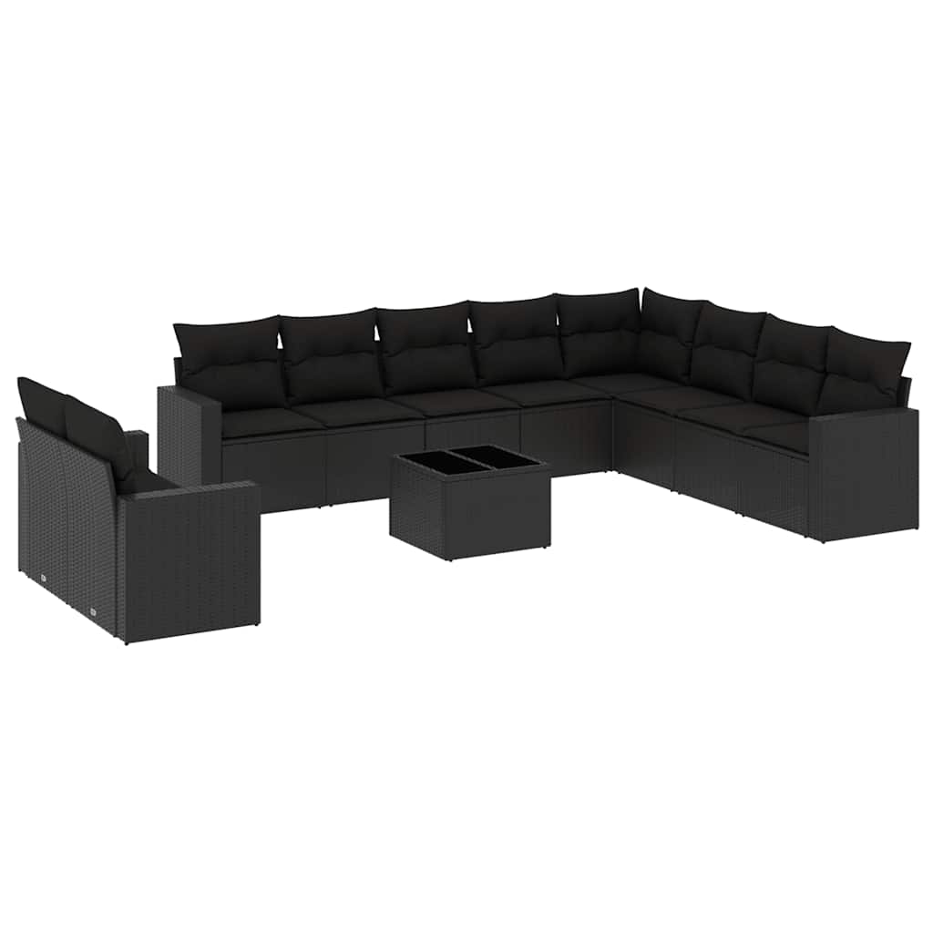 11-delige Loungeset met kussens poly rattan zwart – afbeelding 2