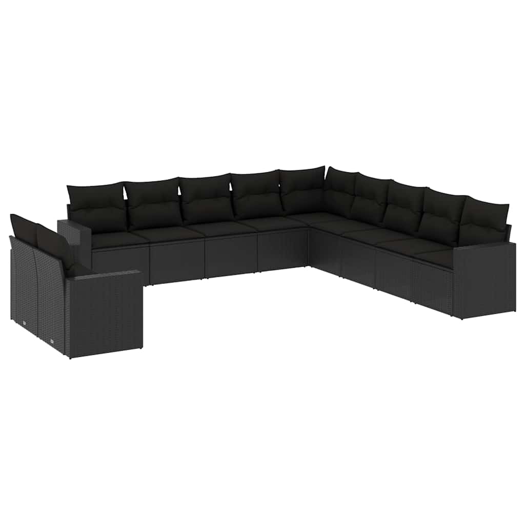 11-delige Loungeset met kussens poly rattan zwart – afbeelding 2