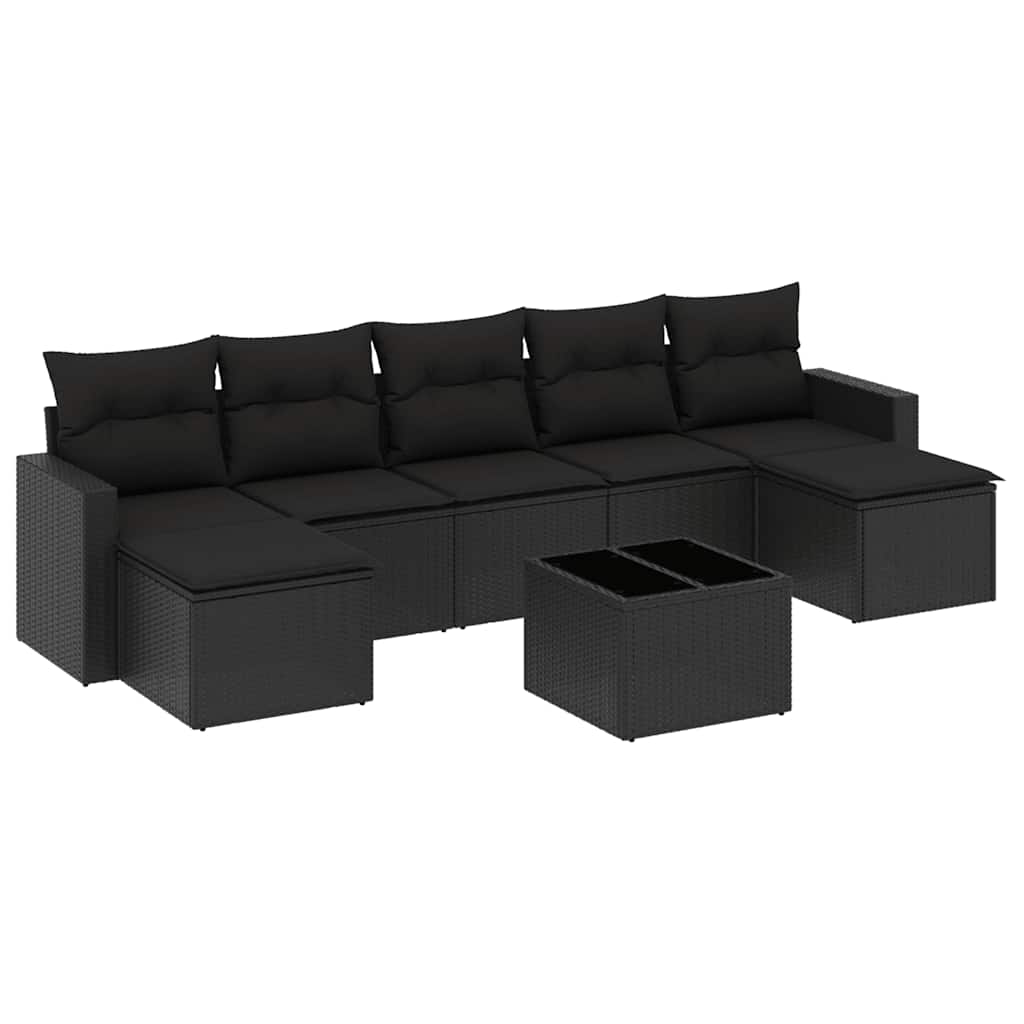 8-delige Loungeset met kussens poly rattan zwart – afbeelding 2
