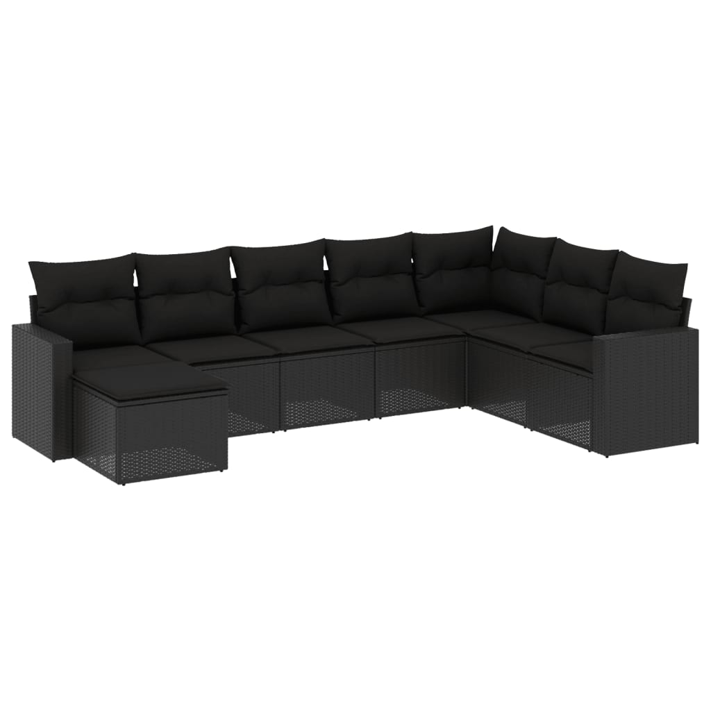 8-delige Loungeset met kussens poly rattan zwart – afbeelding 2