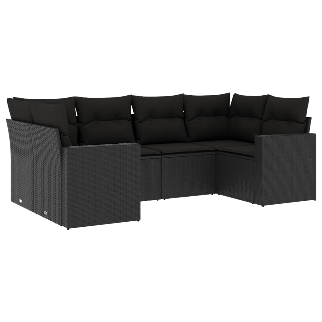 6-delige Loungeset met kussens poly rattan zwart – afbeelding 2