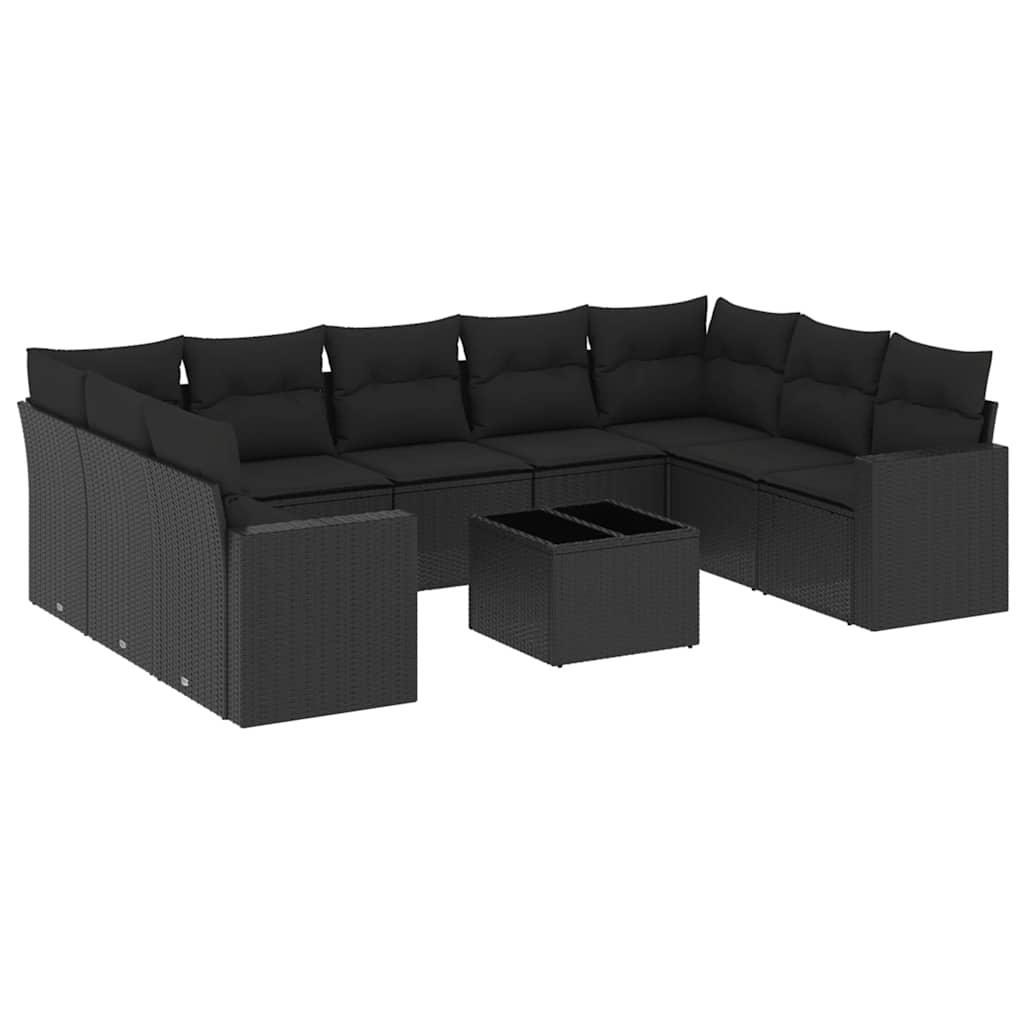 10-delige Loungeset met kussens poly rattan zwart – afbeelding 2