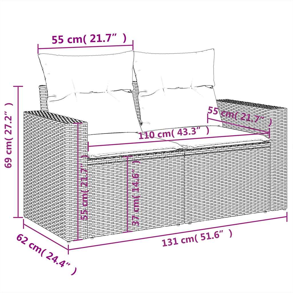 10-delige Loungeset met kussens poly rattan zwart – afbeelding 12