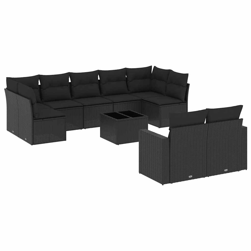 10-delige Loungeset met kussens poly rattan zwart – afbeelding 2