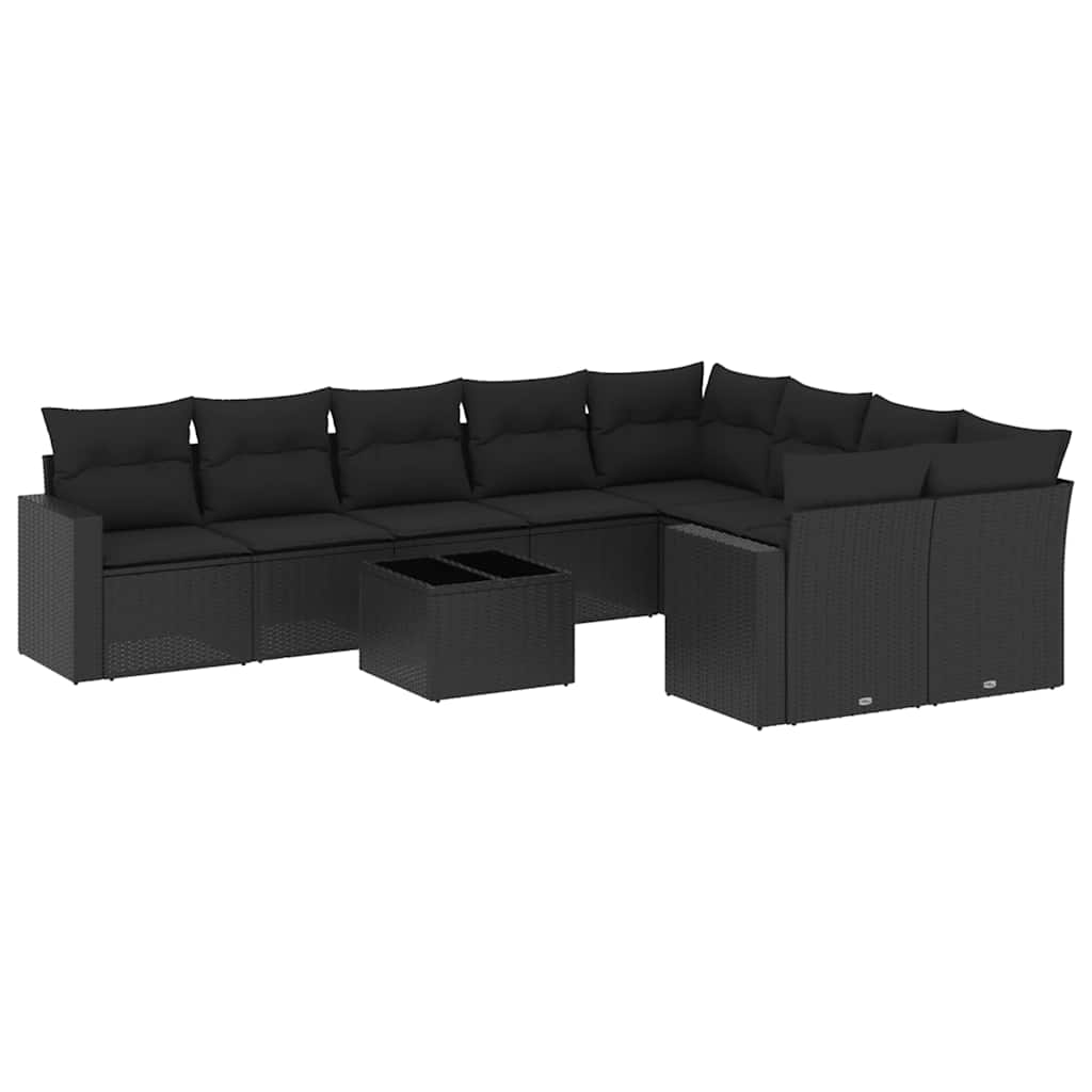 10-delige Loungeset met kussens poly rattan zwart – afbeelding 2